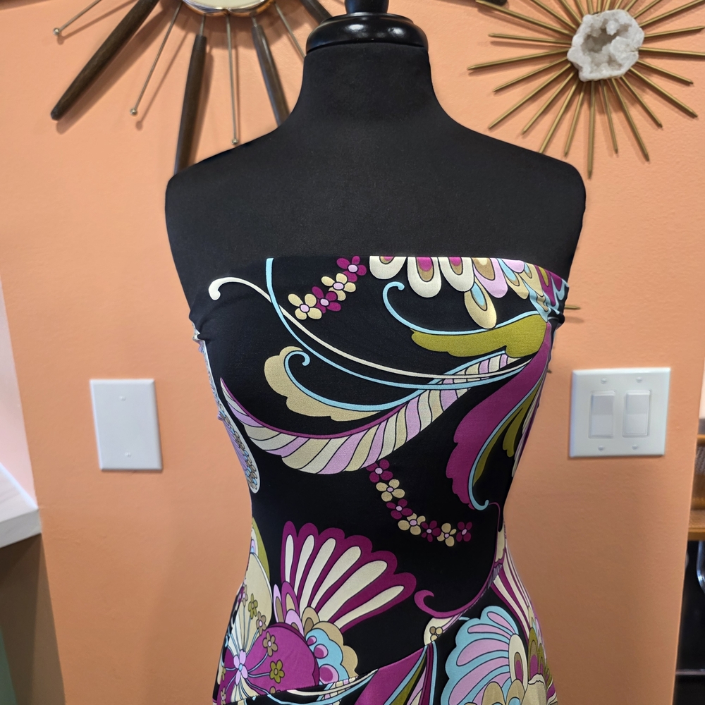 Vintage Strapless Dress with Pink and Purple Floral Design - Picture 12 of 14